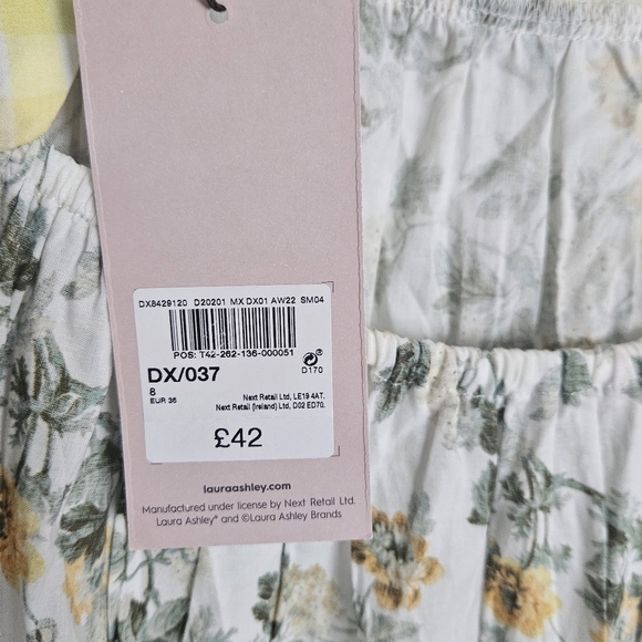 Laura Ashley Floral Ruffle Sleeve and Plaid Accents Dress Size 4 - Picture 5 of 11